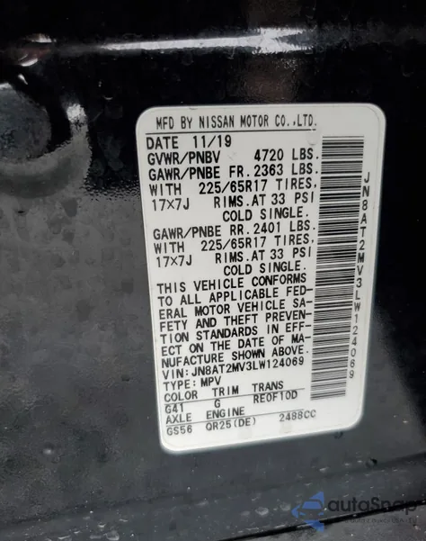 2020 Nissan Rogue S из США, поврежденный, VIN JN8AT2MV3LW124069